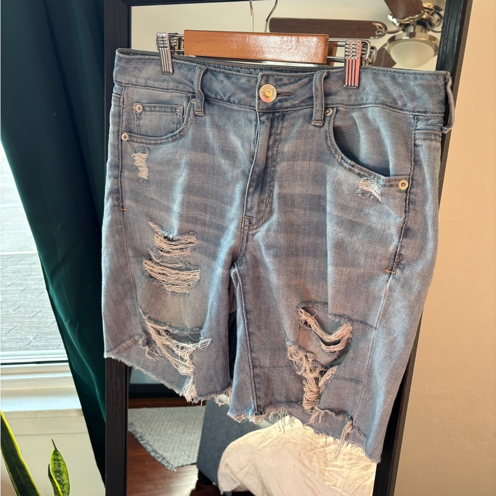American Eagle Outfitters Light Blue Distressed Denim Shorts
